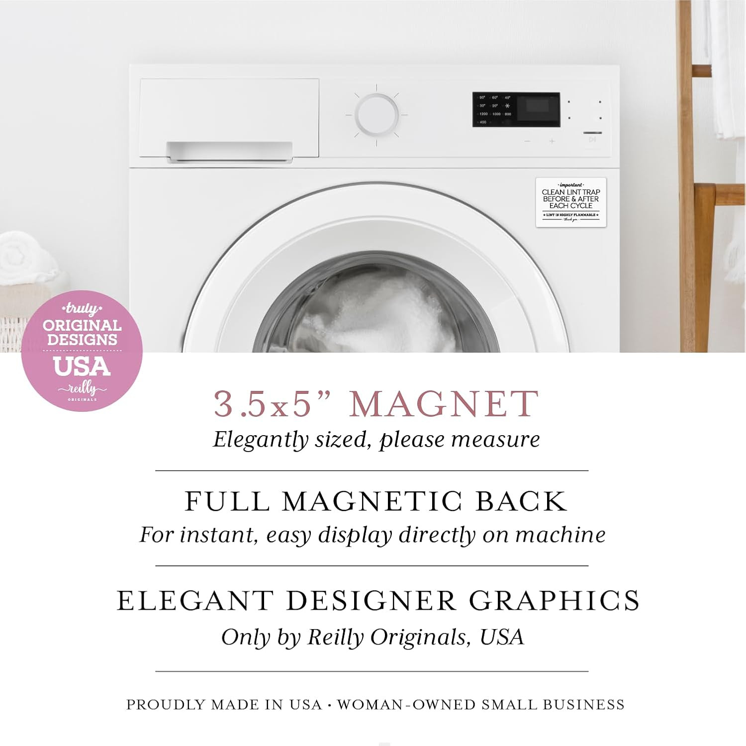 3.5×5 Inch Designer Magnet, Clean Lint Trap Before & After Use ~ White