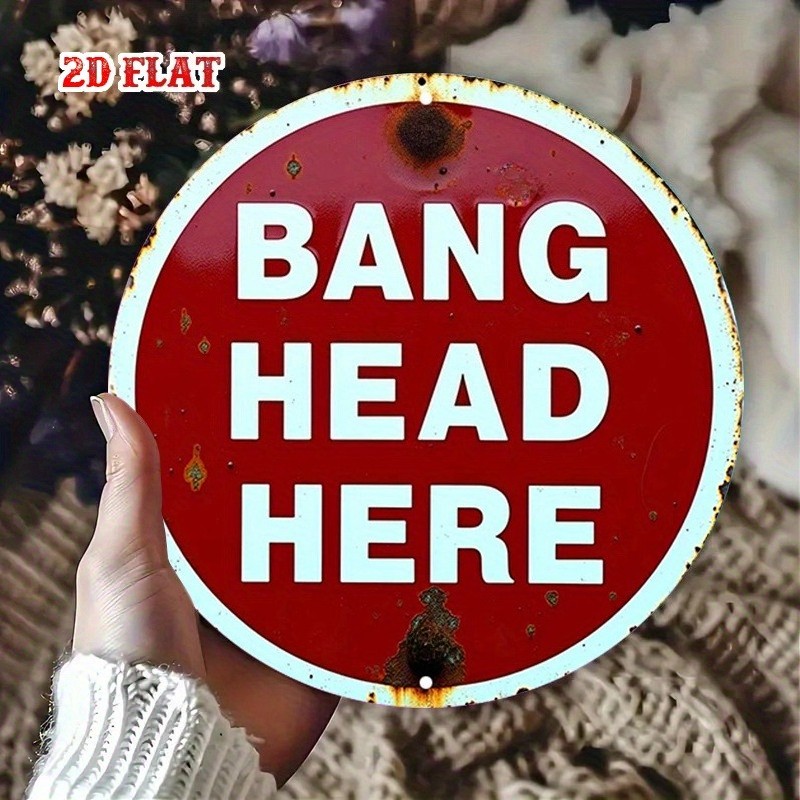 2DFlat Vintage “BANG HERE” Retro Metal Wall Sign 7.8” Round Traffic-Like Decor↗