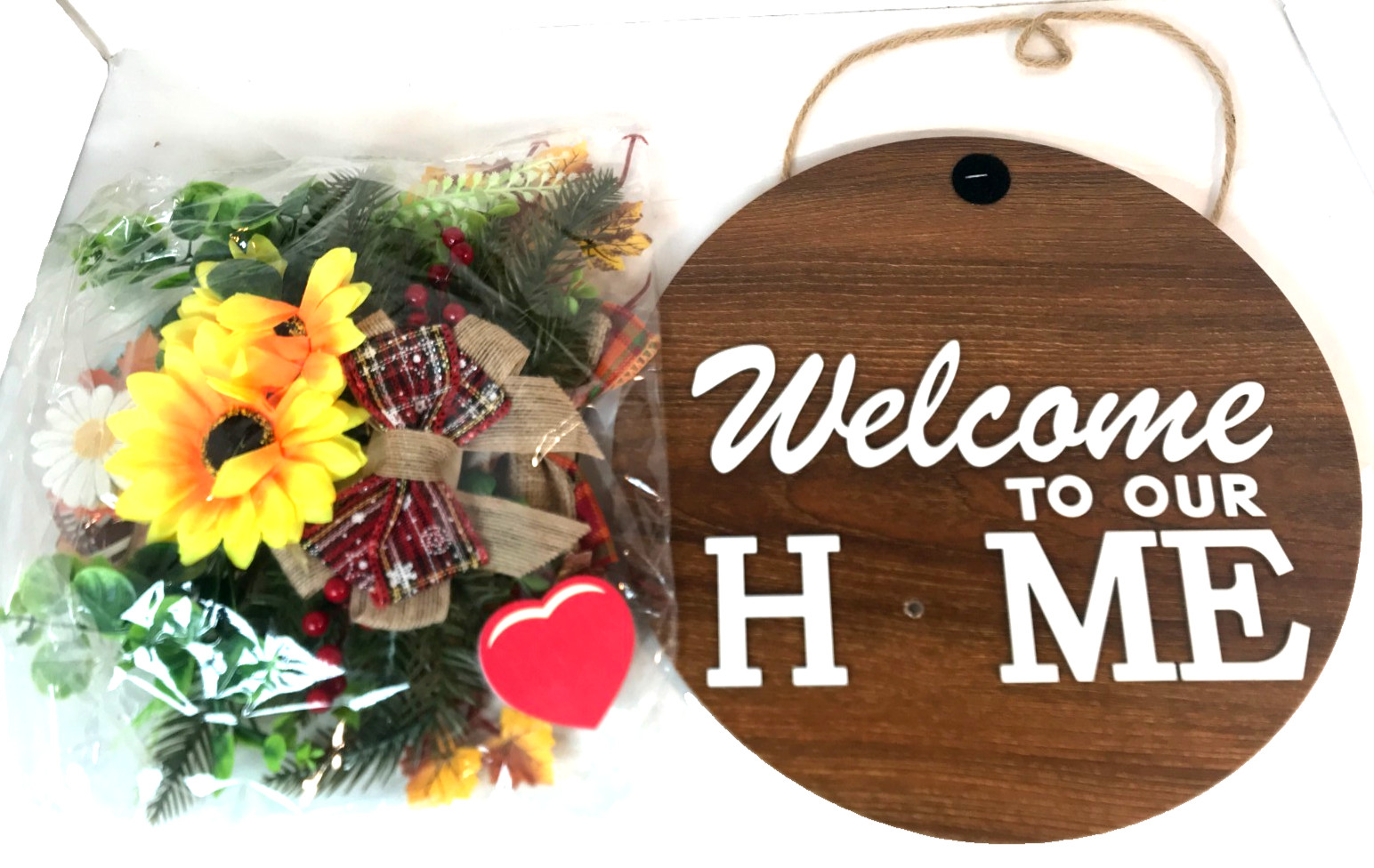 Interchangeable Welcome To Our Home Sign Seasonal Wooden Door Hanger Wreath