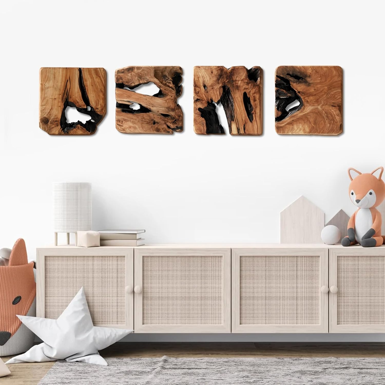 4 Pieces of Handmade Wall Sculptures, Rustic Abstract Wall Decor for Living Room