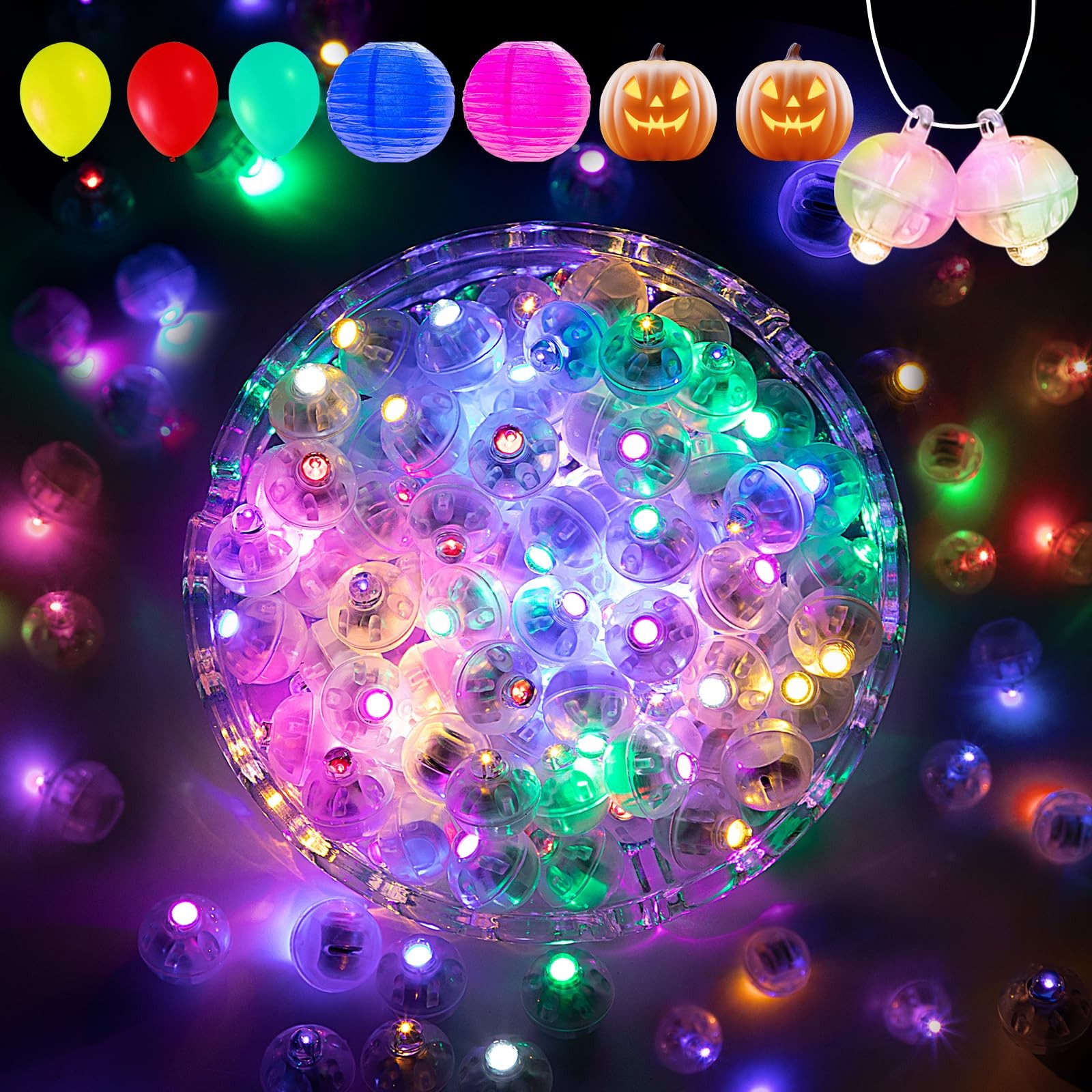 100Pcs Multicolor Balloon Lights with Hook,Long Standby Time,Waterproof Mini …