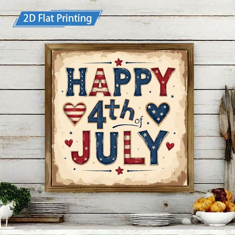 Simple Vintage Patriotic Heart Letter Print Framed Living Room Wall Plaque Gift