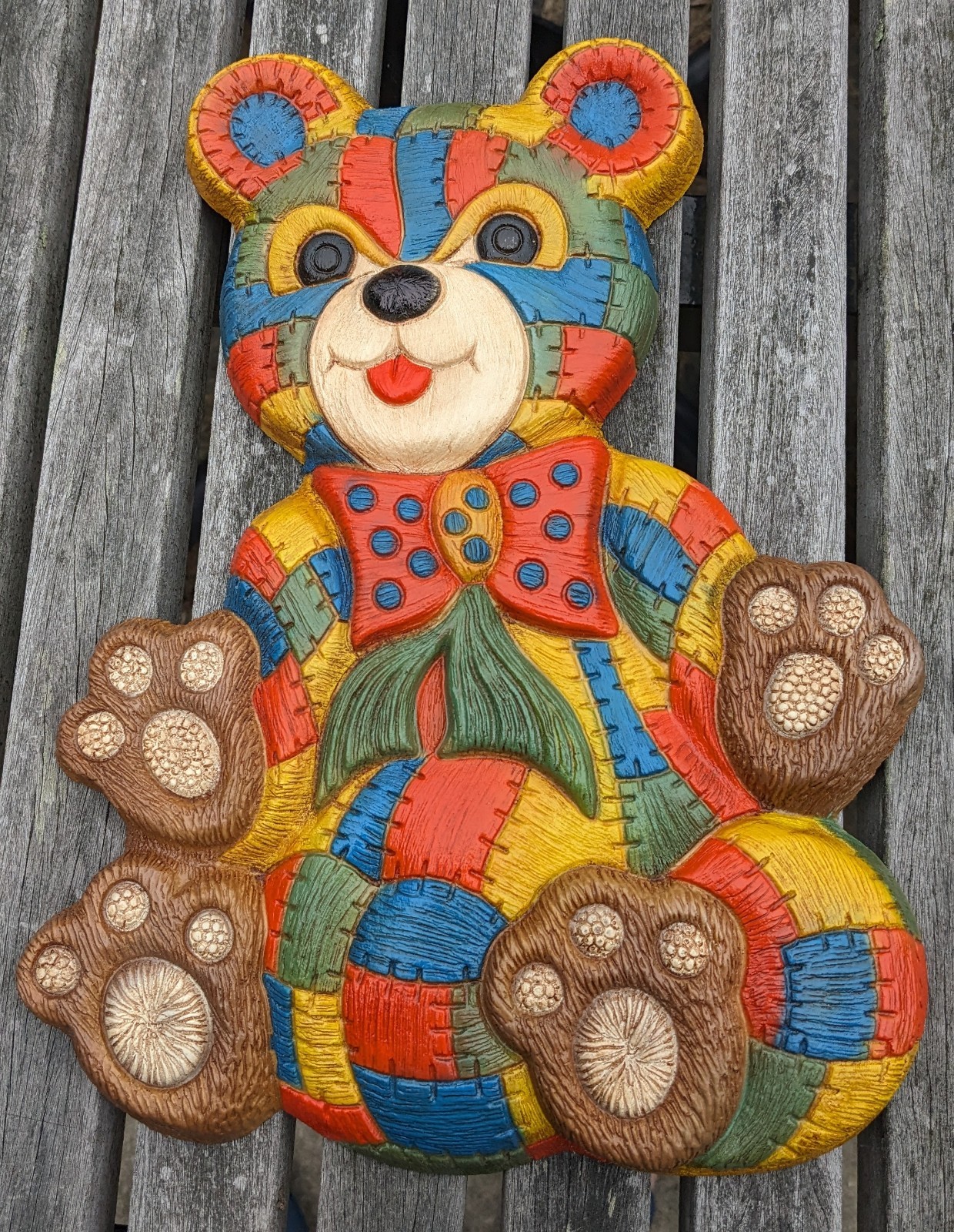 Multi Color Patchwork Quilted Teddy Bear Nursery Foam Vintage Wallcraft Hanging
