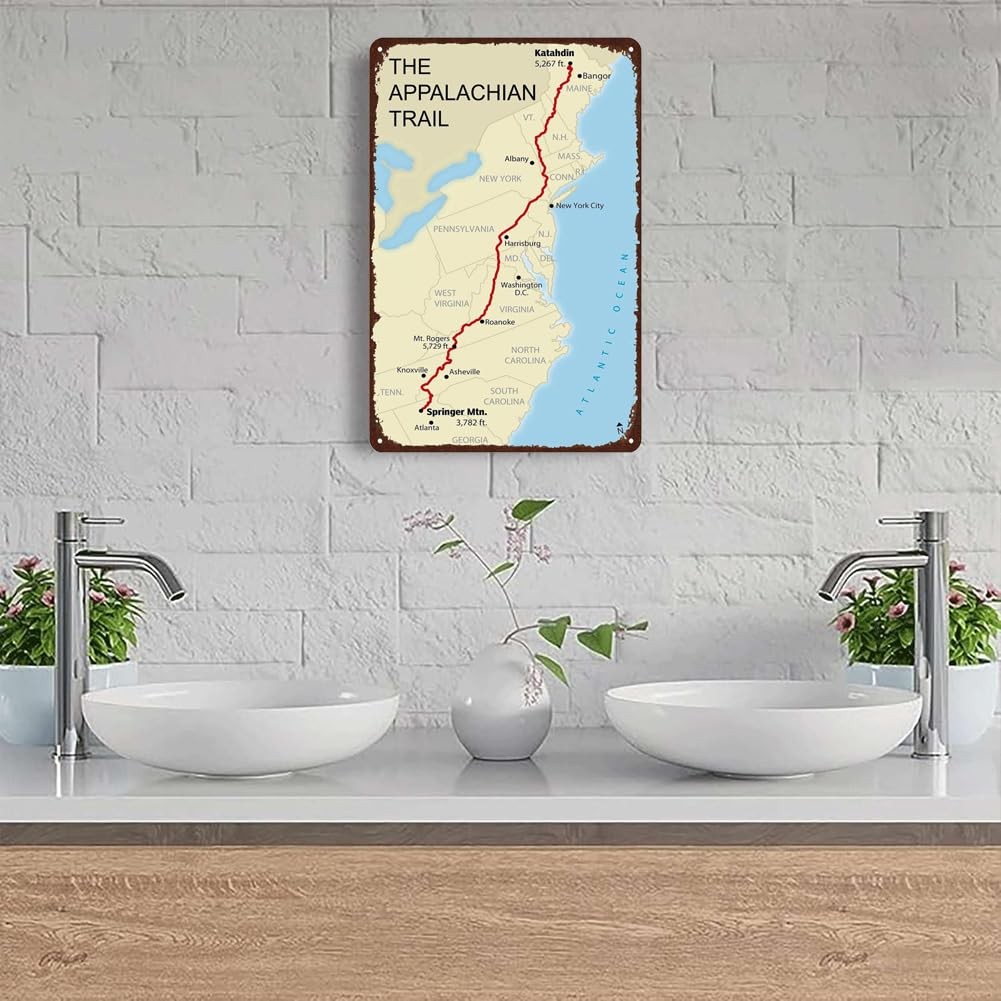 KHOPCHE The Appalachian Trail Map Vintage Metal 12″L x 8″W, Funny Signs 17