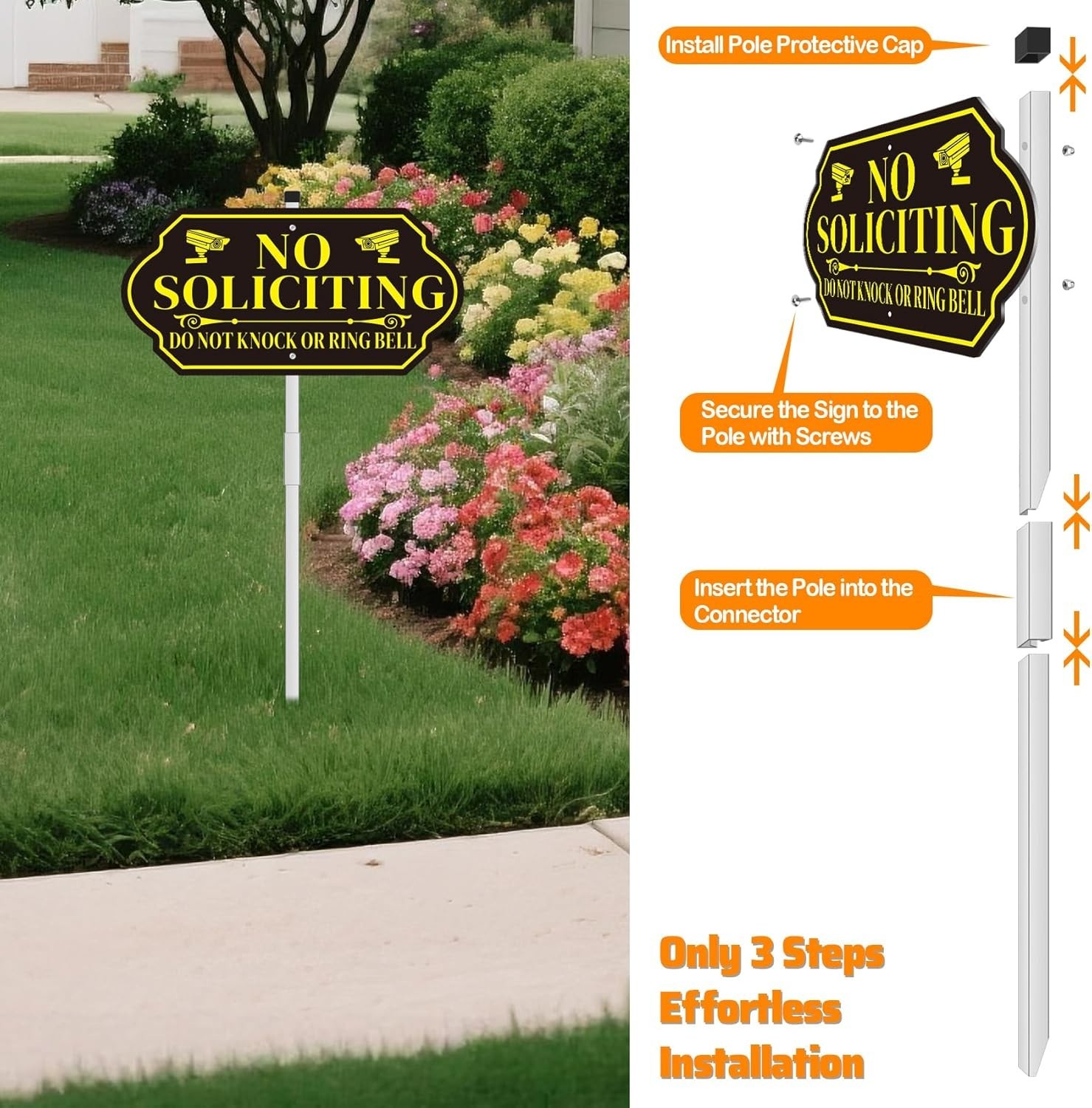 No Soliciting Sign with Stake for House – Adjustable Height Heavy Duty Aluminum