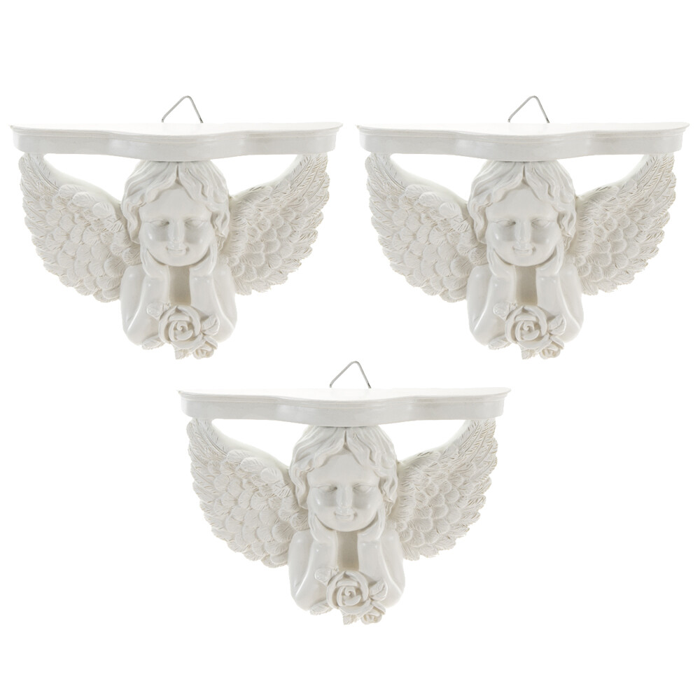 Mega Crafts – Angel with Wings Poly Resin Figurine Plaque – White, Set of 3
