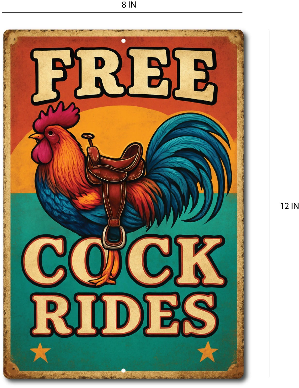 Funny Tin Sign 8×12 Aluminum Rooster Wall Decor Vintage Retro Humor