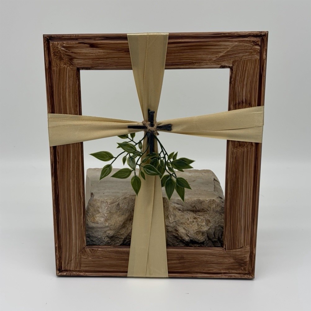 Rustic Framed Rectangle w/ Ribbon, Leaves, Brown Beige Green