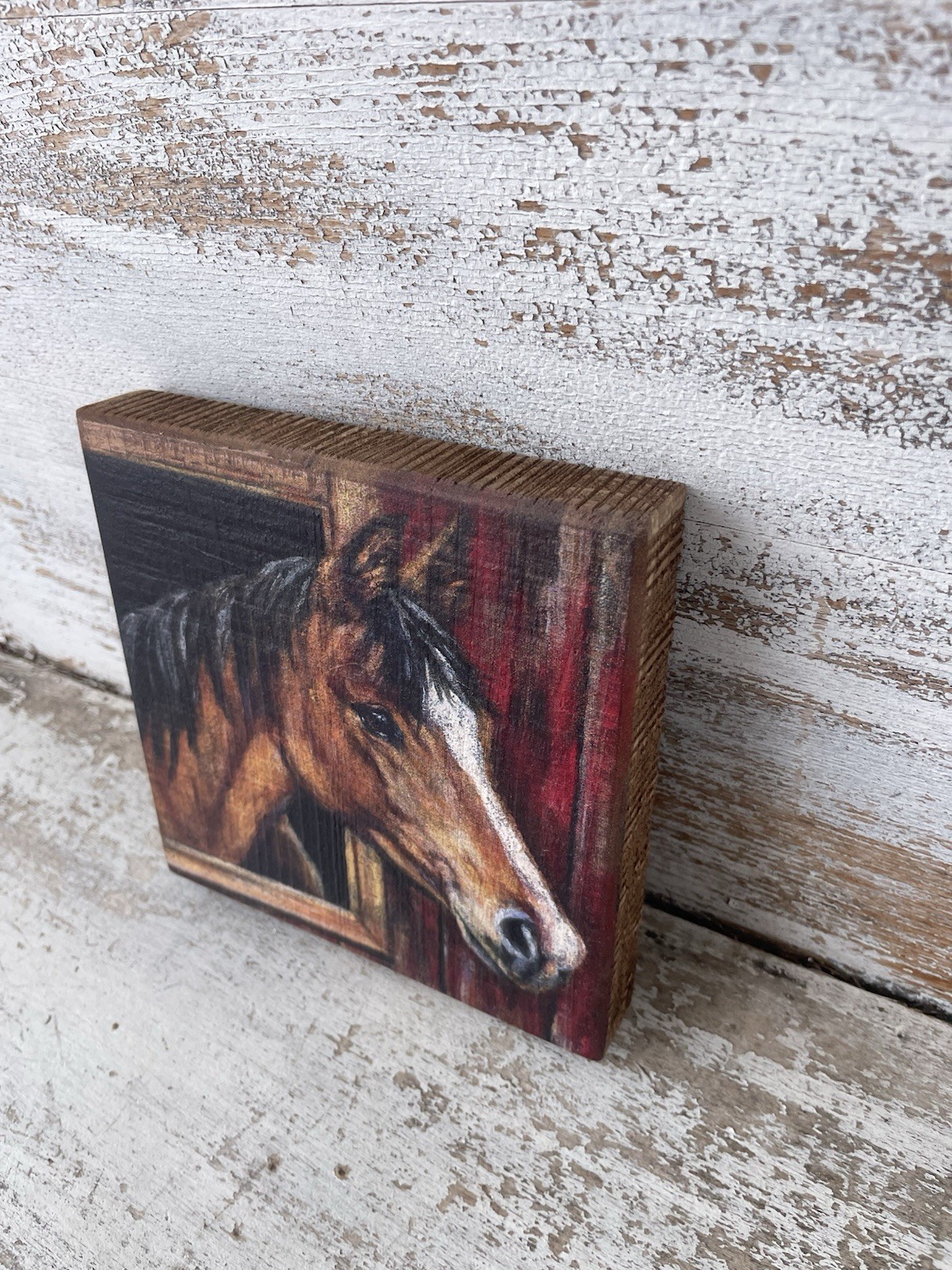 Buckskin Horse Wood Block Sign Farmhouse 6”x6” NEW