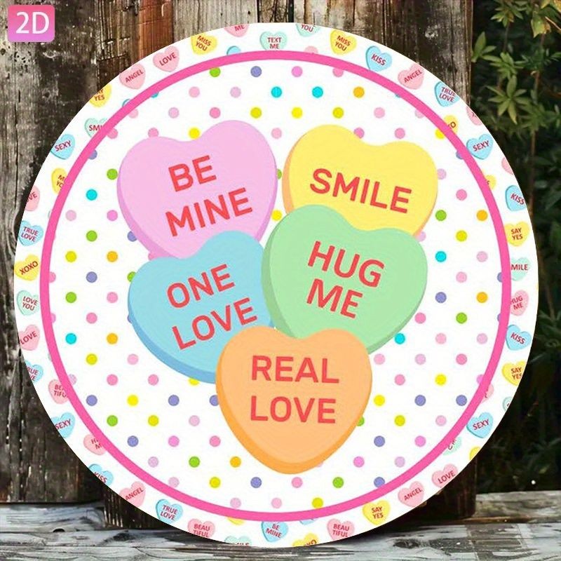 Round Conversation Hearts Metal Sign Sweet Romantic Wall Art Decoration Gift