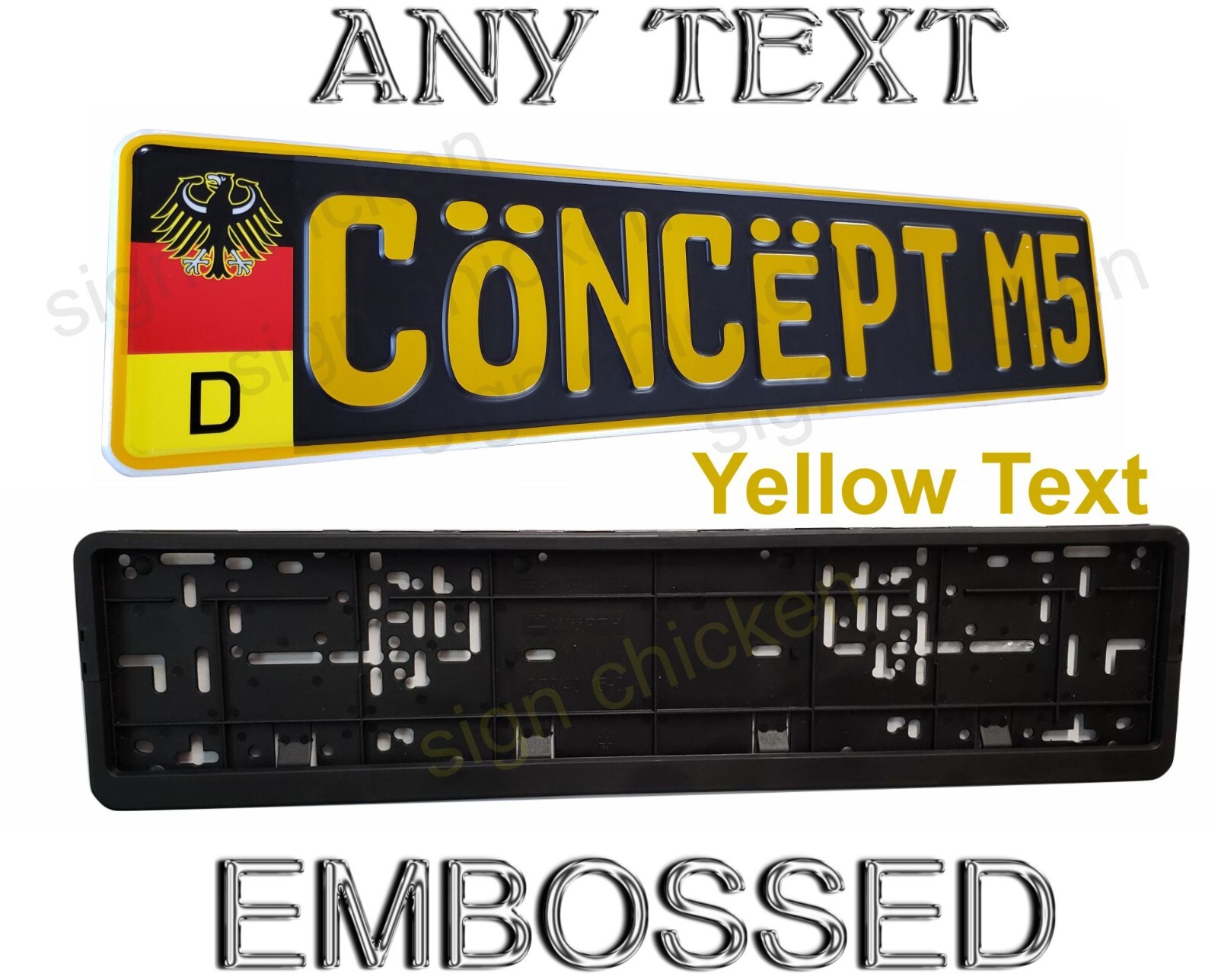 ERUOPEAN LICENSE PLATE / NUMBER TAG, EMBOSSED ANY TEXT