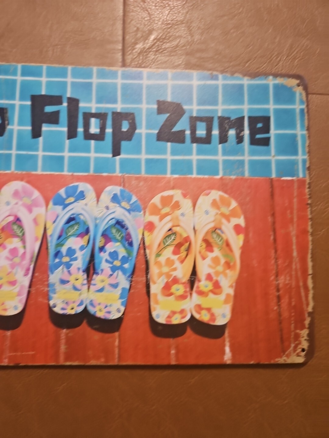 Flip Flop Zone Metal Beach Sign Tropical Pool Decor Sandals Wall Art Plaque