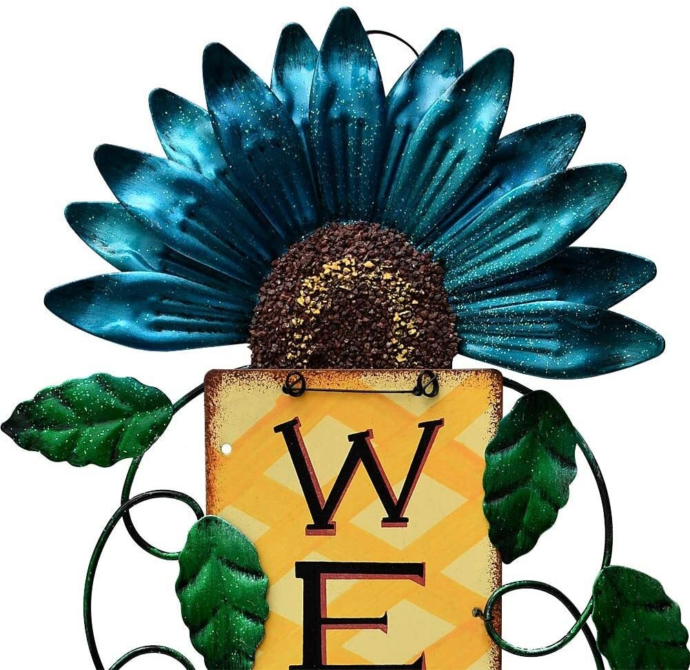 Welcome Sign for Door Decor Hanging Sign, Metal Flower Welcome Door Sign
