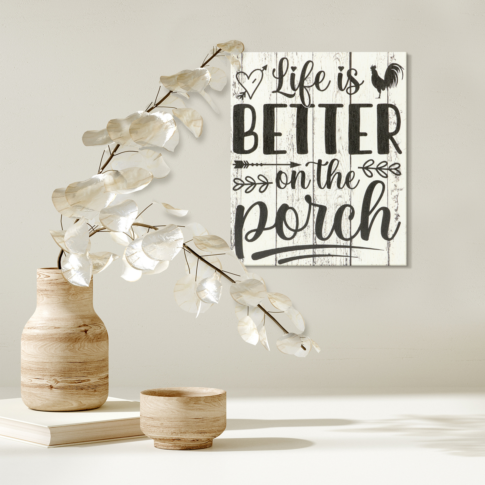 JennyGems Farmhouse Decor, Porch Sign, Life Is Better on Porch Whitewash Gift