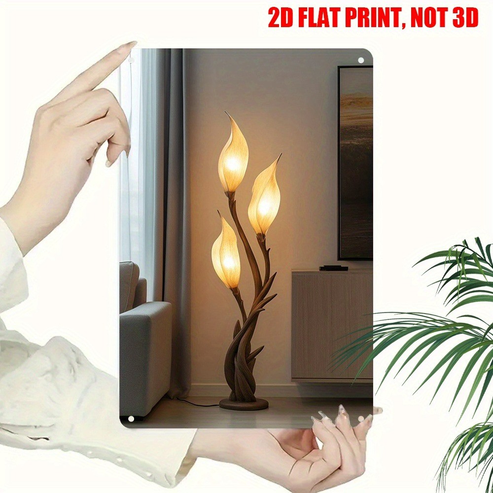 Elegant Flower Floor Lamp Metal Poster Home Wall Decor Tin Sign Living Room Art