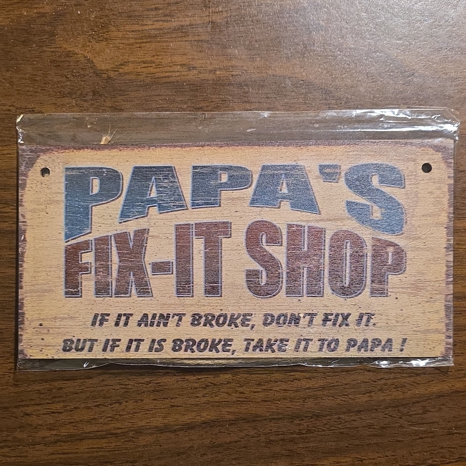 Wood Hanging Sign Papa’s Fix-It Shop Quote Rustic Rectangle for Garage/Workshop