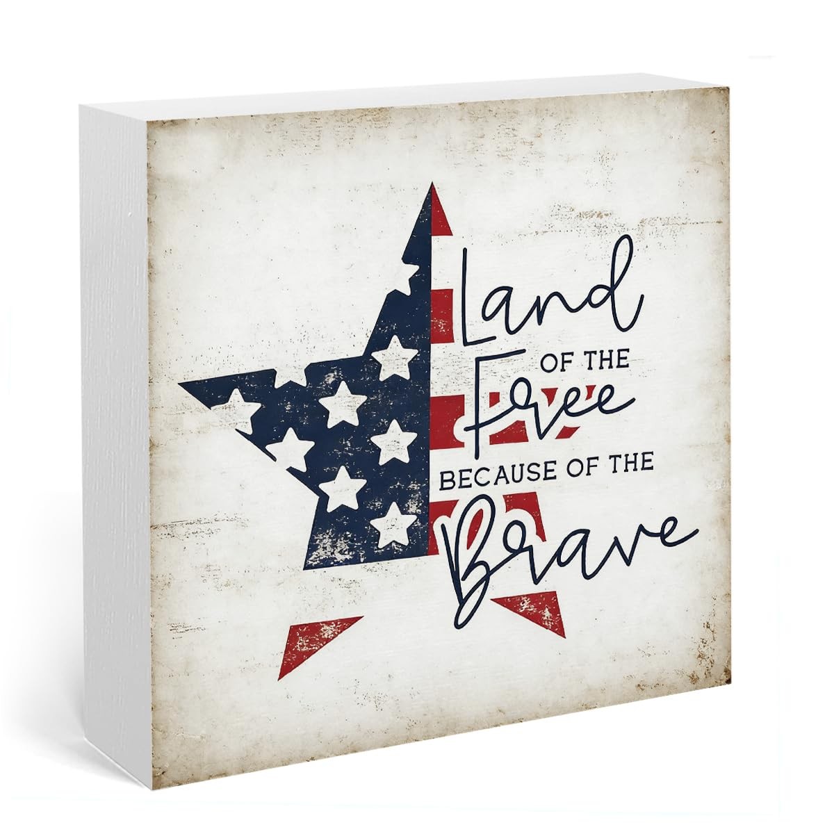 4th of July Patriotic Land the Free Wooden Sign, 5 x 5 inches, PAT5