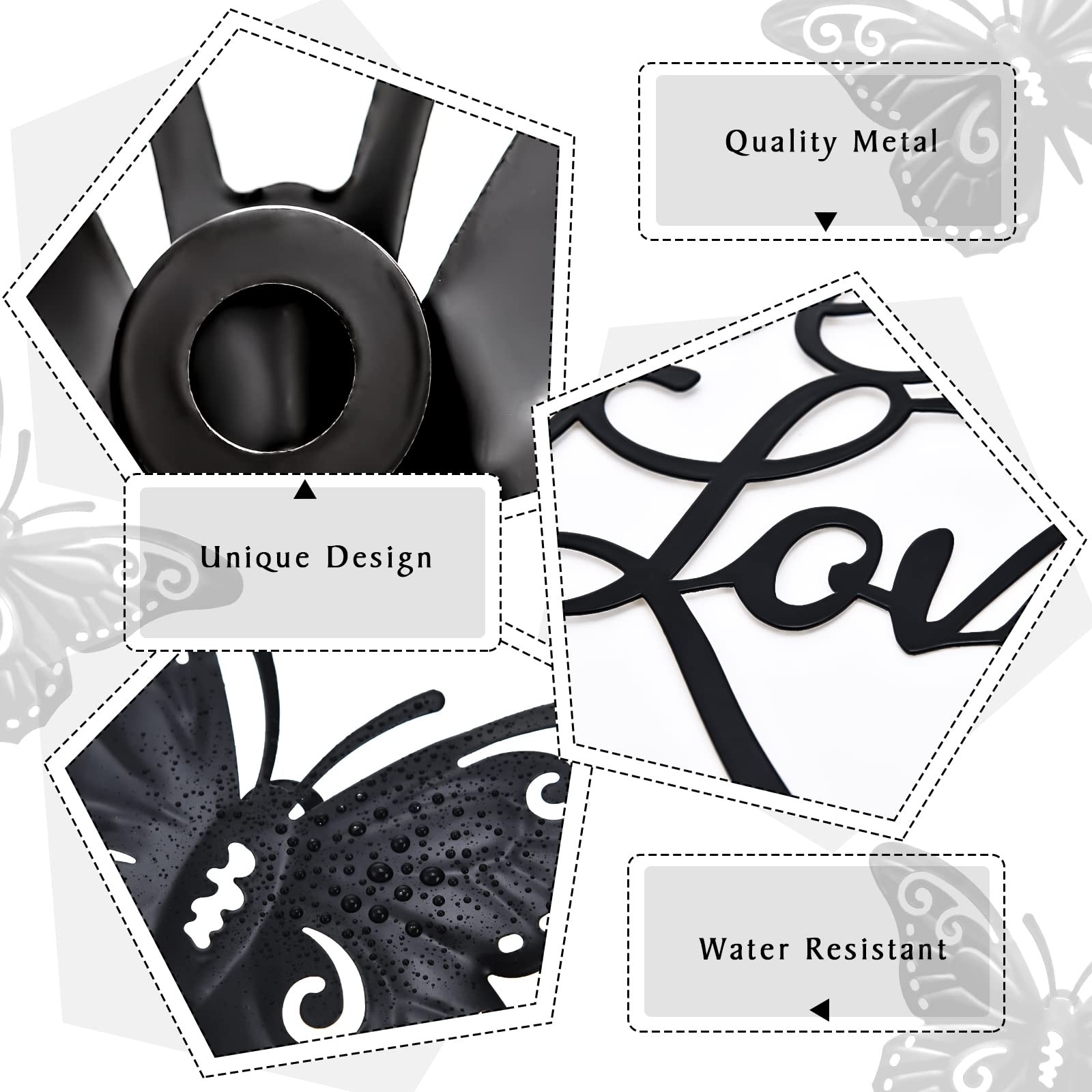 4 Pieces Faith Hope Love Metal Wall Decor Inspirational Black Letter Sign Wal…
