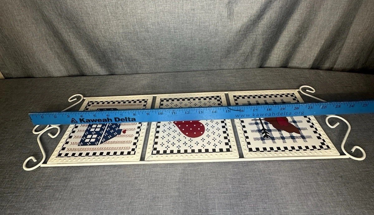 B&D Wall Hanging Tiles Framed 23″x7″ Hen Heart Home Country Cottage Farm Decor