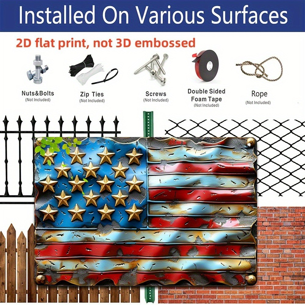 Tin Signs Vintage American Flag Metal Patriotic Sign Wall Art Decor USA July 4th