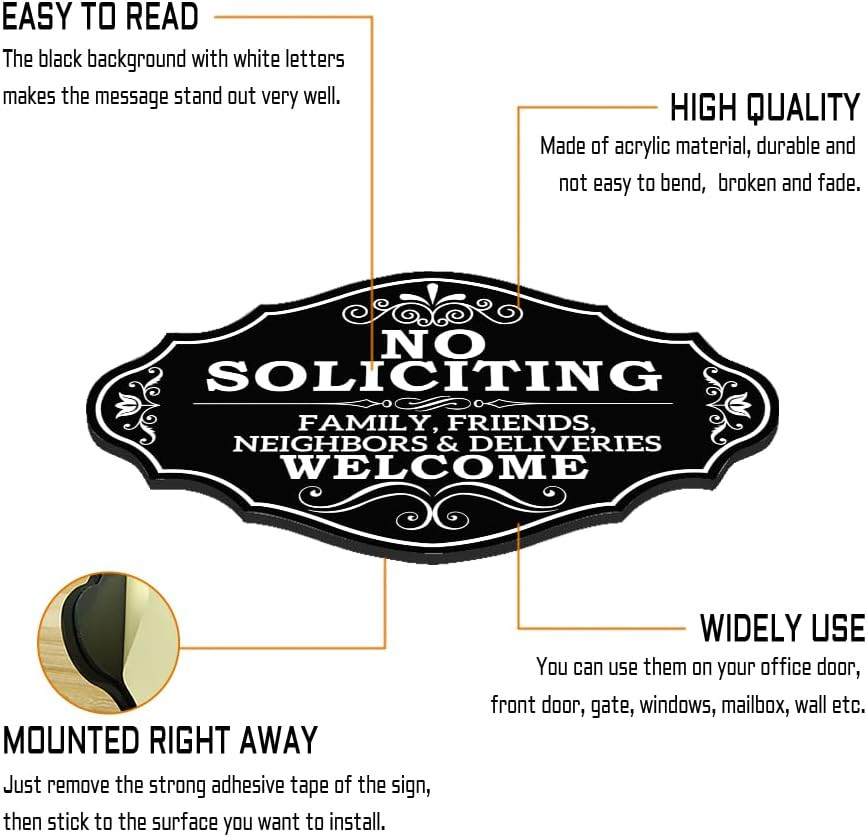 No Soliciting Sign Family Friends and Neighbors Welcome Front Door Sign, Funn…