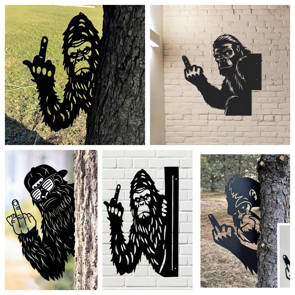 Large Middle Finger Bigfoot Peaking-a-Boo Animal Metal Sign Wall Art Ornament…