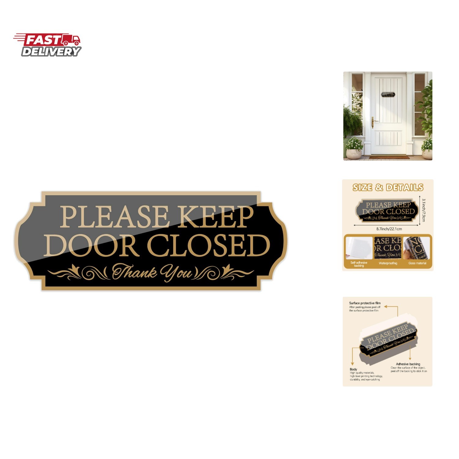 Please Keep Door Closed Sign for House, Self-Adhesive Waterproof and Weatherp…