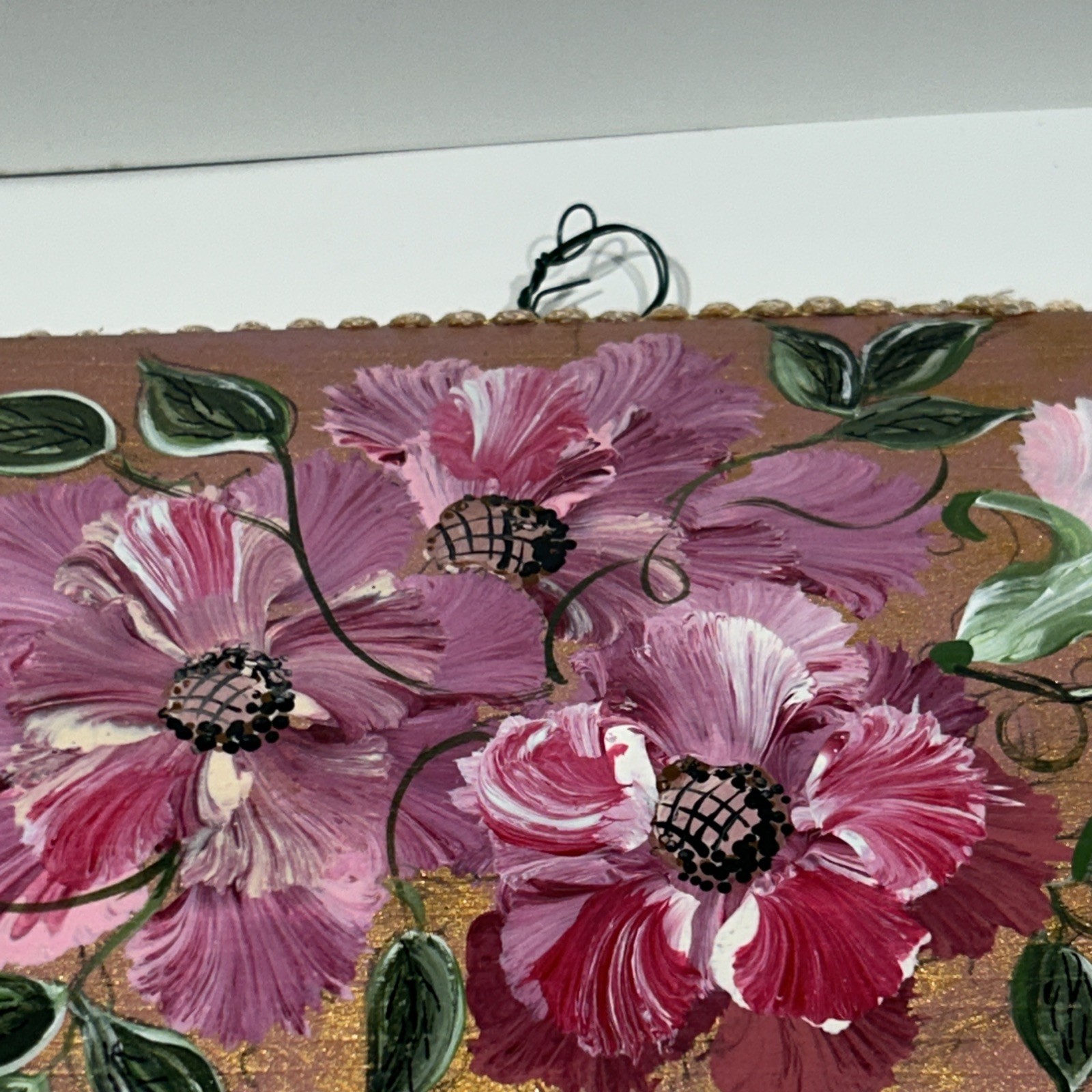 VTG Will 29.5 X 4.5 Inch Hand Painted Floral Wall Art Piece Of Wood Signed