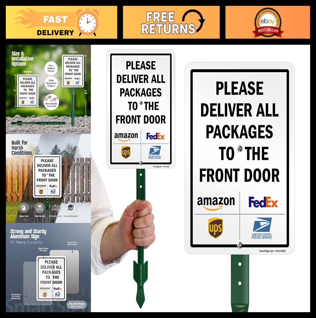 10×7 Inch Front Door Package Delivery Sign – Rustproof Aluminum, Laminated, Yard