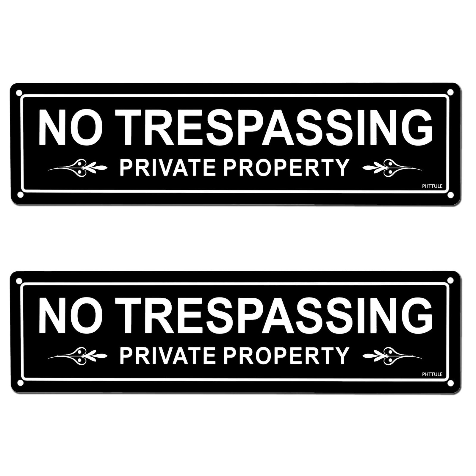 PHTTULE No Trespassing Private Property Small Signage, White and Black B2pc