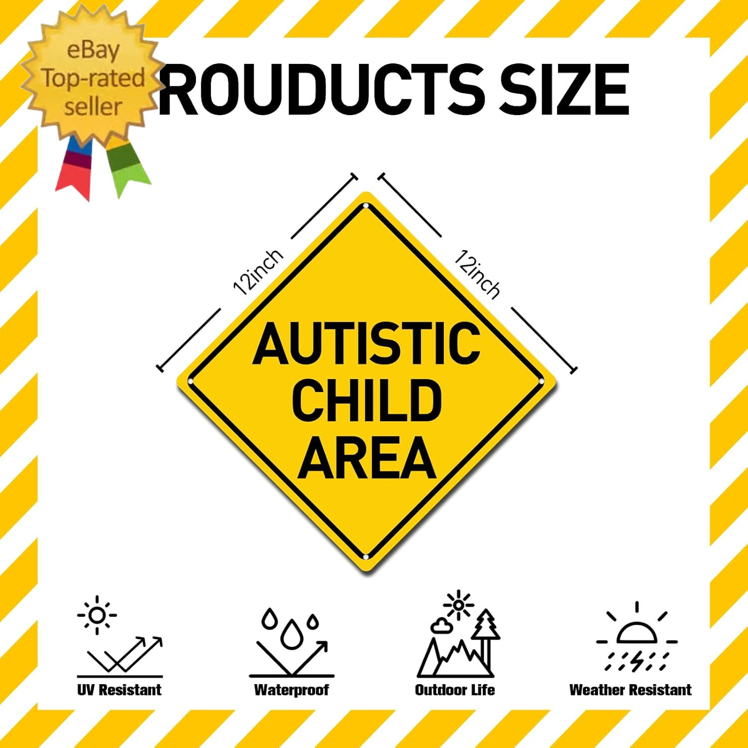 Autistic Child Area Heavy Duty Aluminum Warning Sign 12″ X 12″