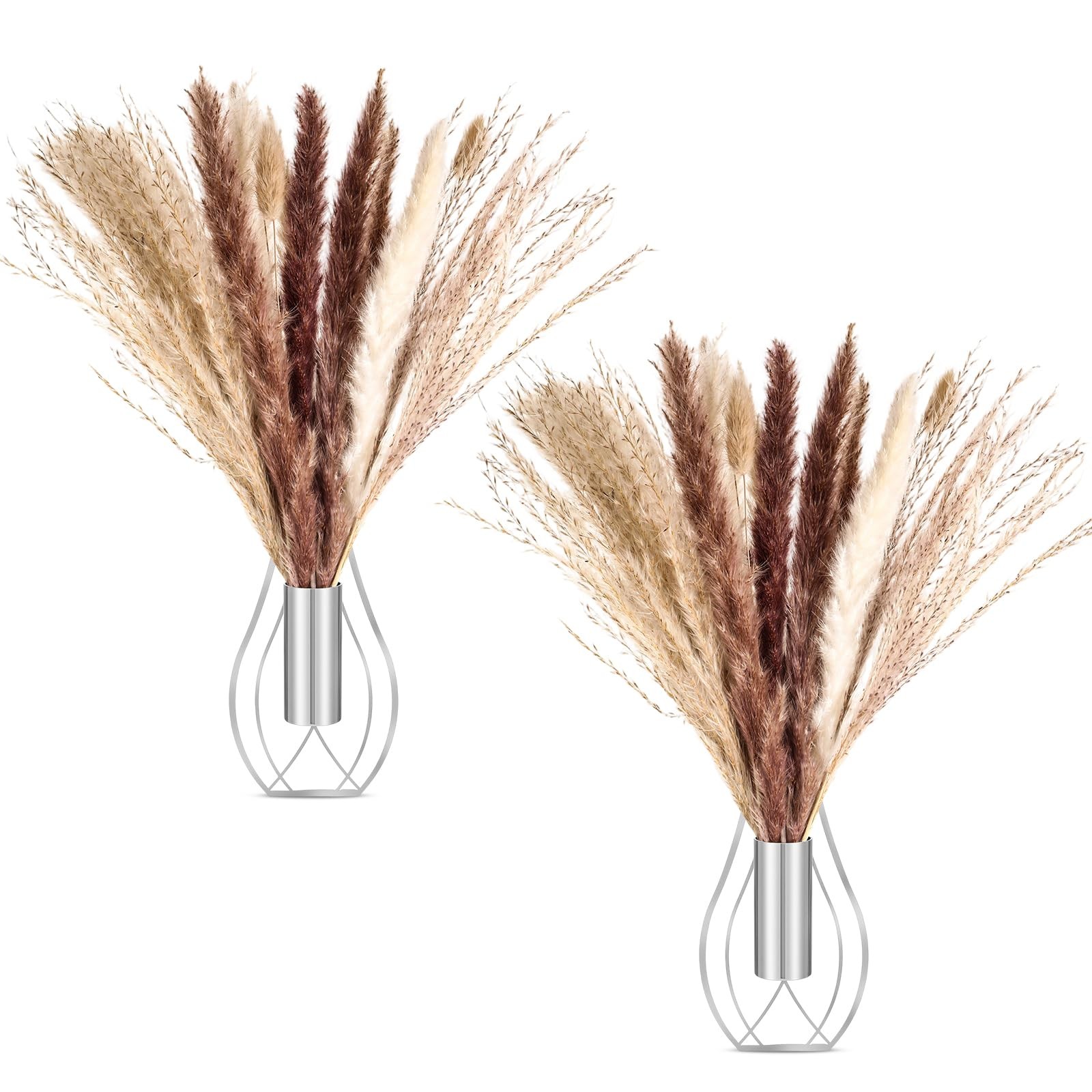 Boho Wall Decor Set of 2 – Metal Hanging Wall Art with Faux Pampas or Eucalyp…