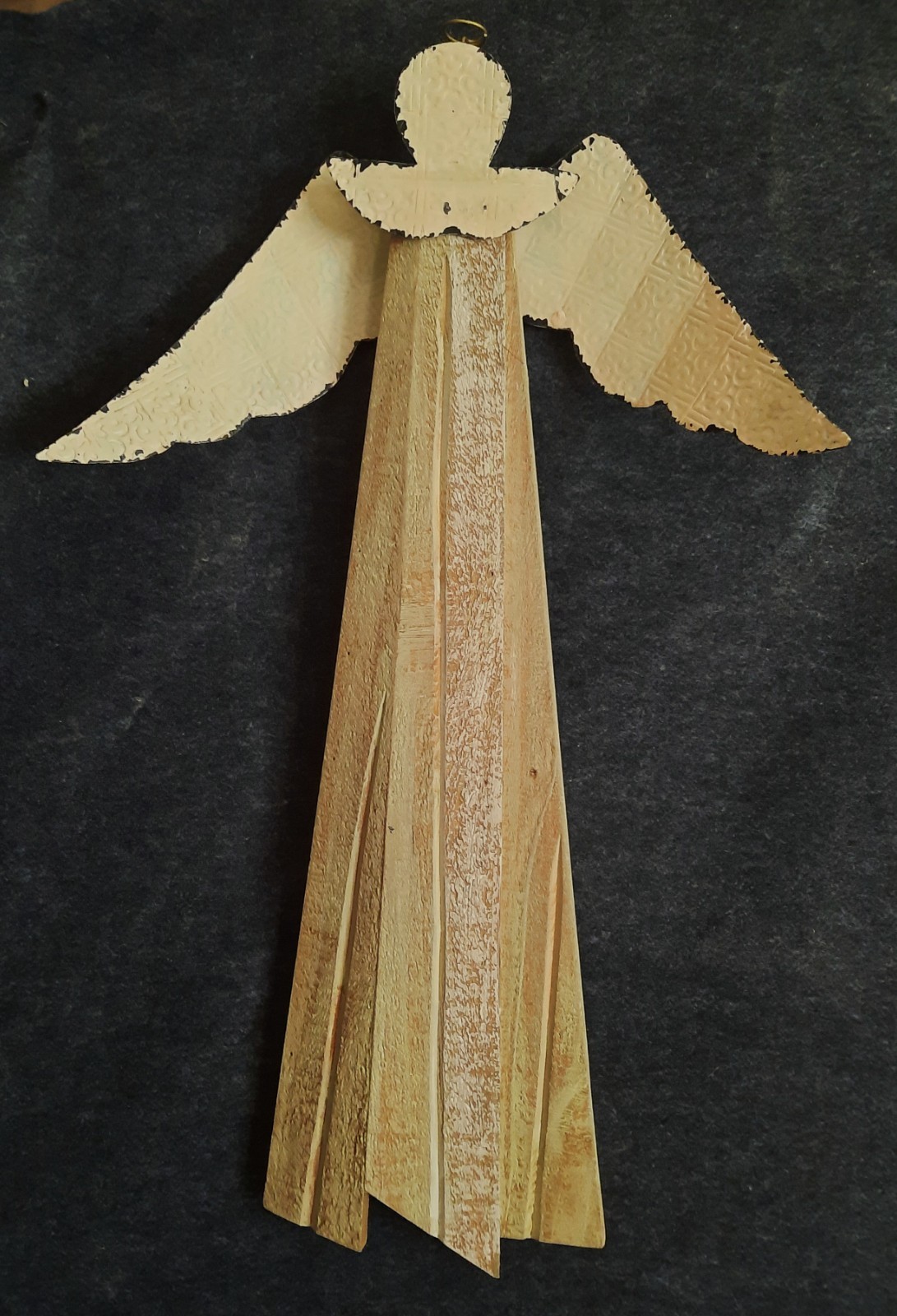 Rustic Primitive 24″ Tall Wood & Tin Folk Art Angel Wall Decor Neutral & Cream