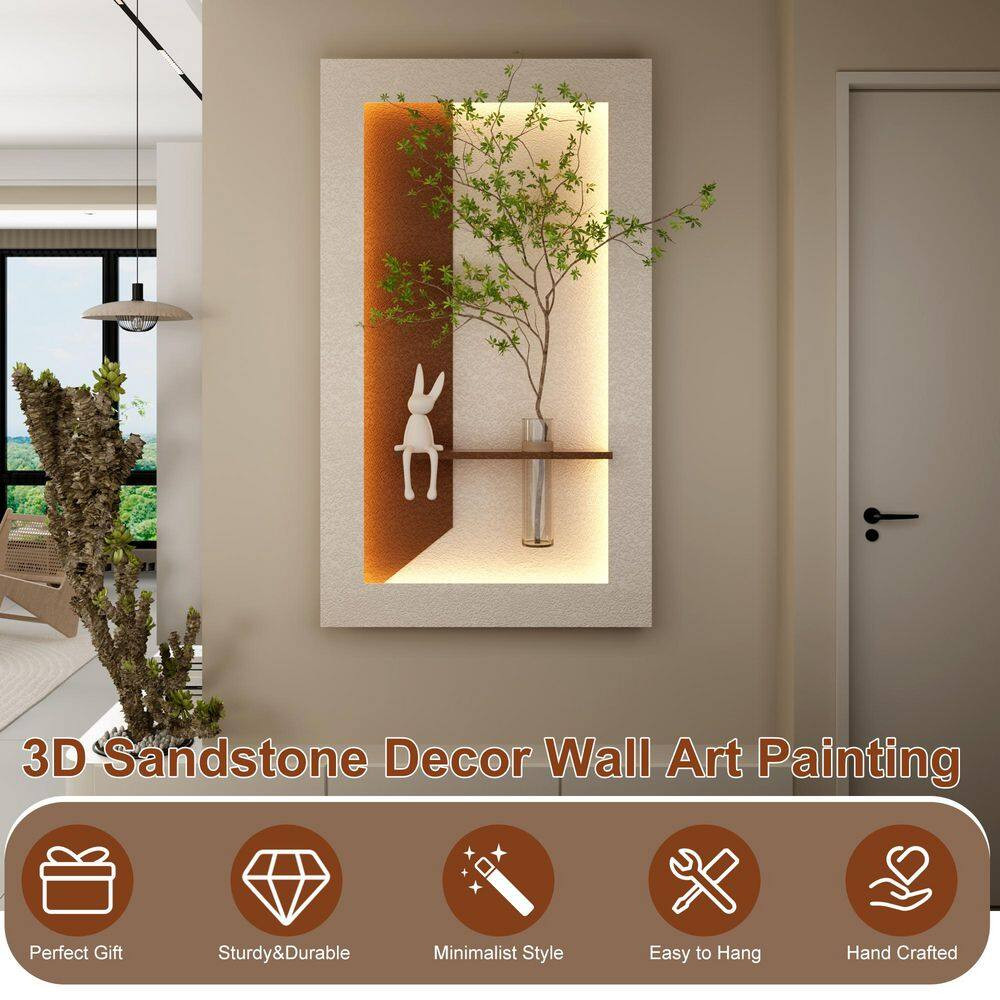 41 In. X 24 In. Light Coffee 3D Art Sculpture Sandstone Wall Decor with Simulate