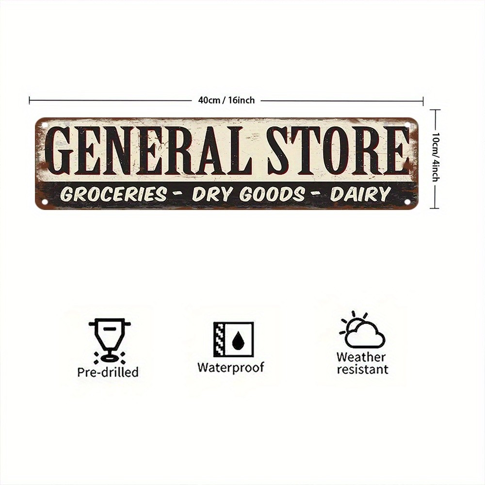 General Store Groceries Dry Goods Dairy Vintage Metal Sign Rustic Wall Decor