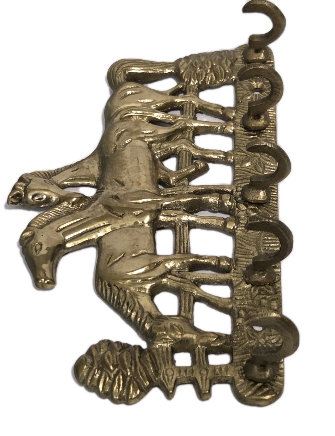 Vintage Brass Equestrian Horses Wall Hook Key Hanger Rack Western