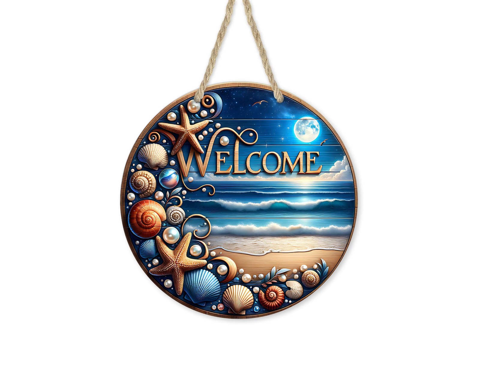 Welcome Beach Aluminum Door Sign: Seashell Decor, UV Protected