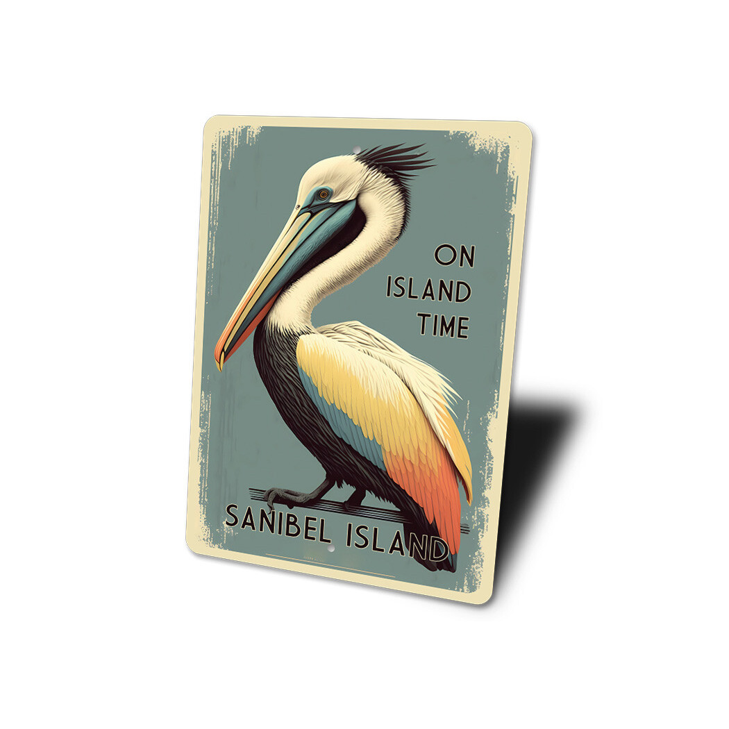 Pelican On Island Time Metal Sign
