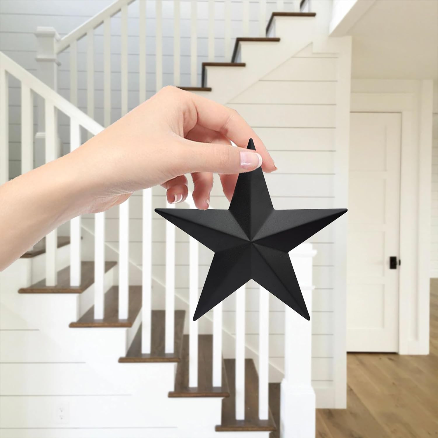 6″ 6Pieces per Set Black Metal Barn Star Wall Decor,Texas Stars Art,Metal Stars