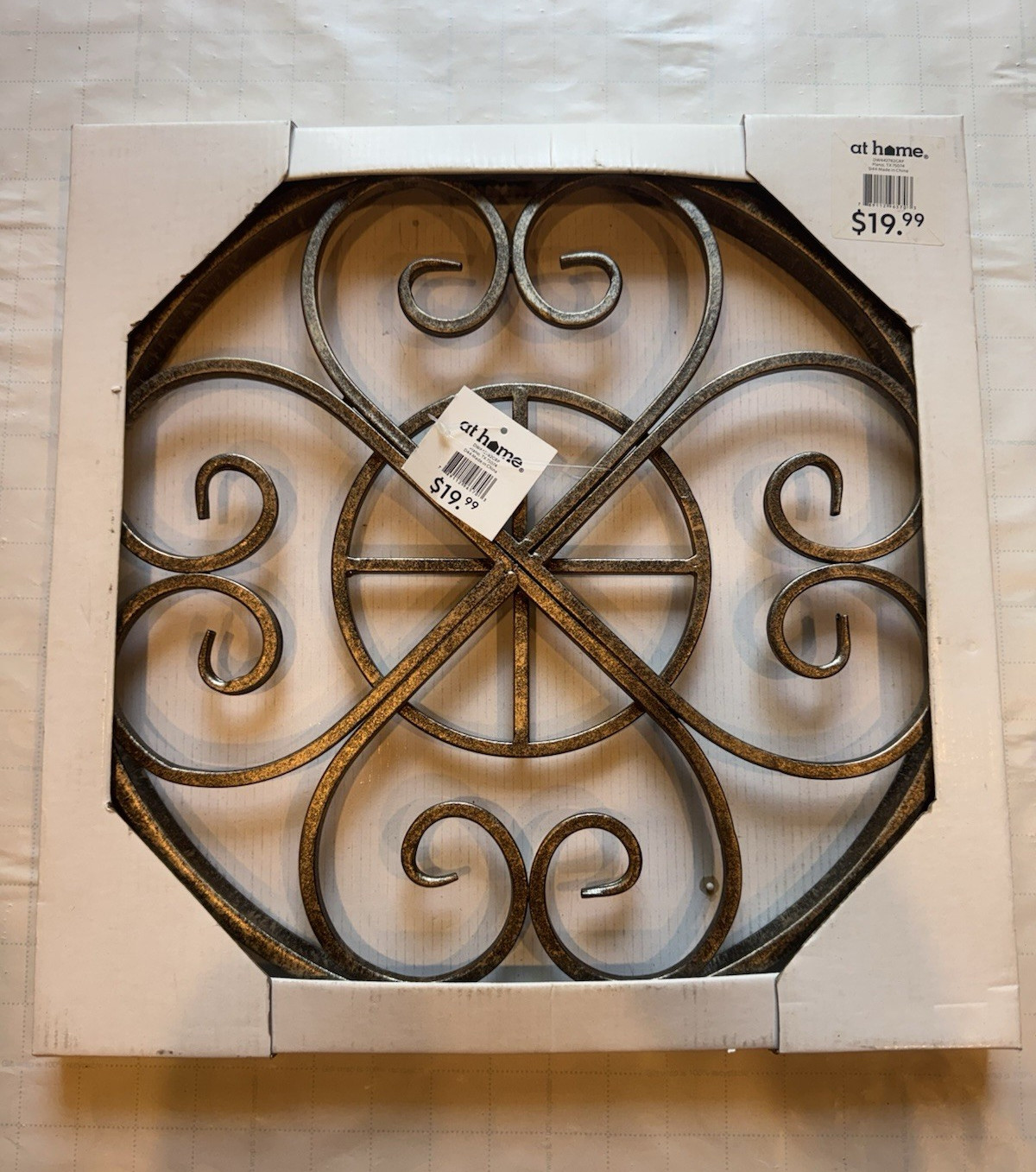 at home Traditional Metal Scrollwork Wall Plaque, Black/Gold Distressed 15″