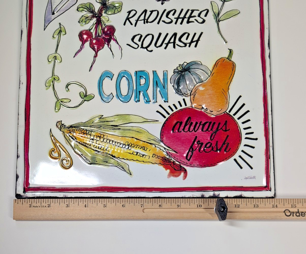 Farmers Market Embossed Metal Wall Sign 17.5×14 Farmhouse Decor Enamel Style