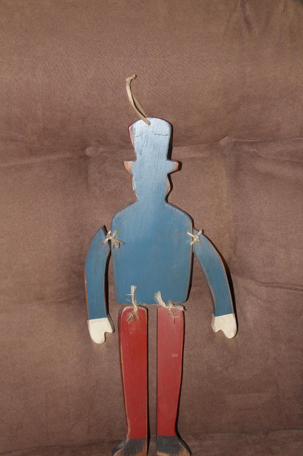 Uncle Sam Patriotic USA Hanging 17″ Tall Wood Red White Blue Preowned