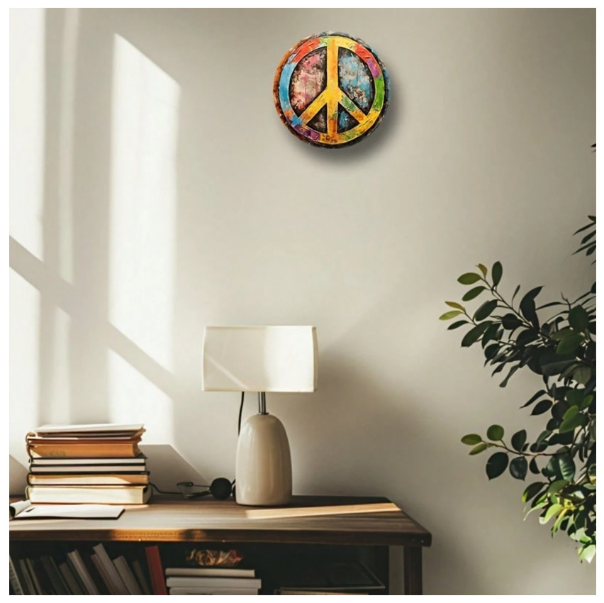 Vintage Peace Sign Metal Wall Art, 8 Inch X 8 Inch – Retro Hippie Decor, Suitabl