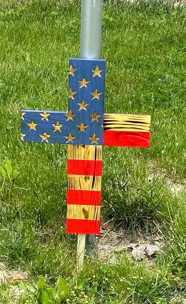 Rustic Handmade American Flag Wooden Cross 17” Wall or Yard Memorial Patriotic
