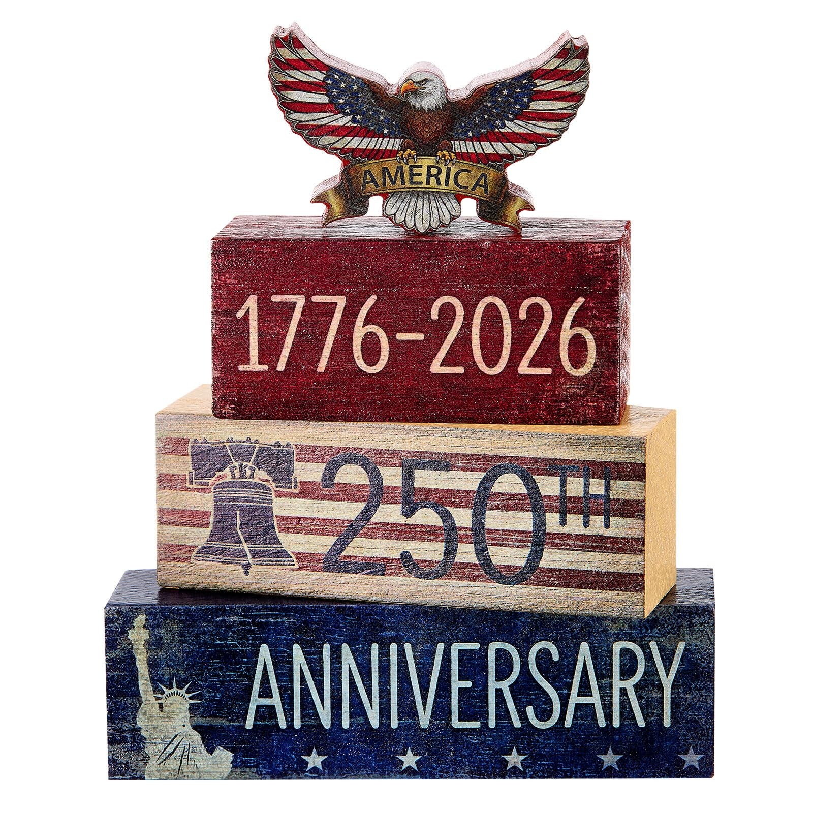 4 Pcs 250th Anniversary Decorations, 4th of July Table Decor, Patriotic Wooden S
