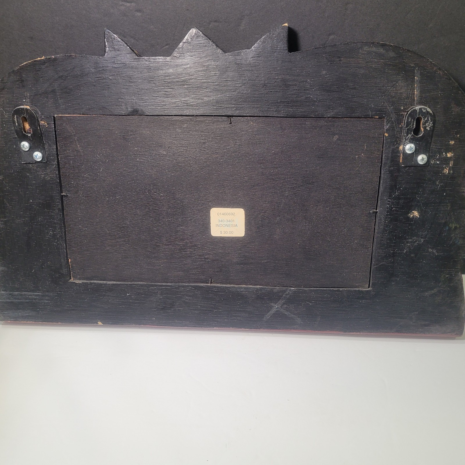 Vintage Folk Art Cats Black Gold White Dot Stripe Mirror and Wall Rack 17″ x 10″