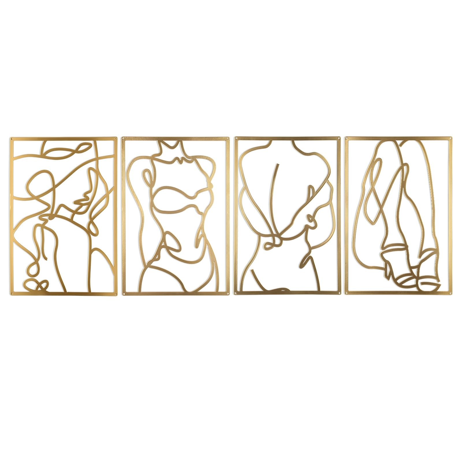 4 PCS Metal Wall Art Decor Minimalist Abstract Gold Female Body 17×11.8 Inch