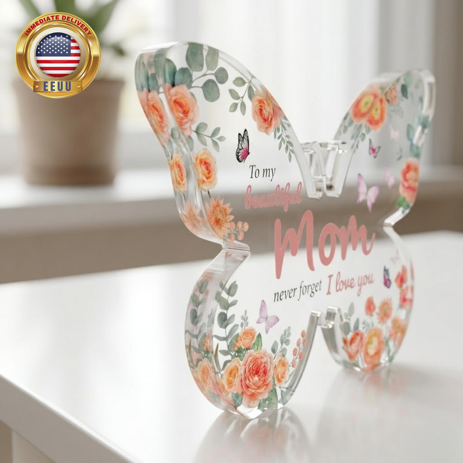 Birthday Gifts for Mom Acrylic Butterfly Plaque – Mothers Day Gifts from Daughte