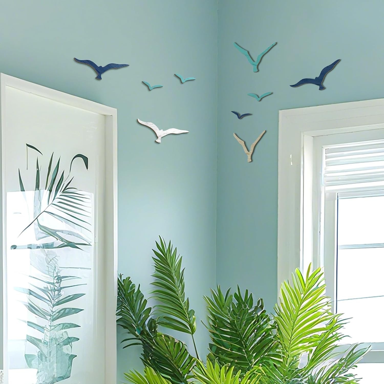 11 Pcs Wooden Seagull Wall Decor Nautical Theme Beach Coastal Art Small Seagu…
