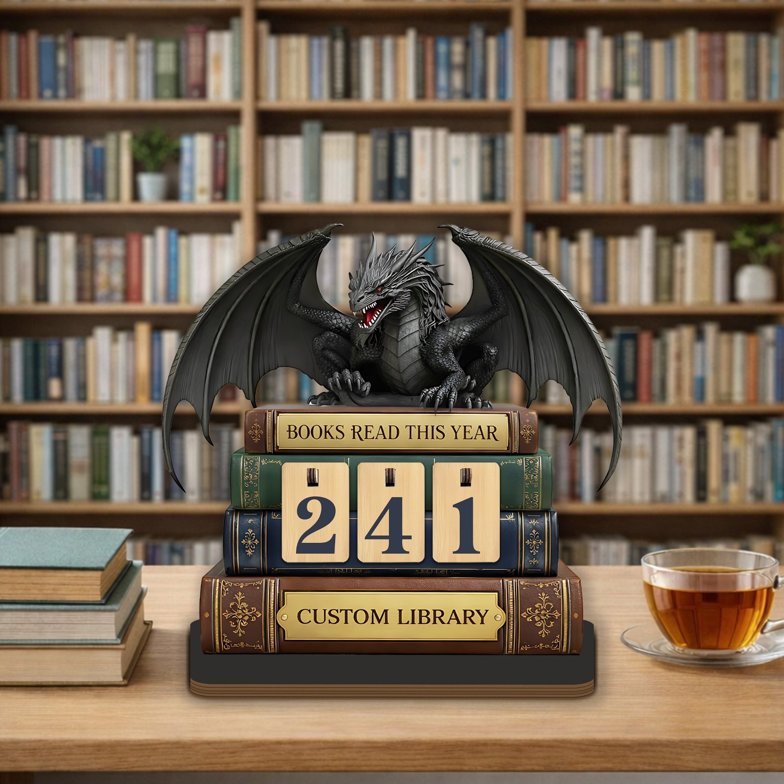 Dragon Books Read This Year Tracker Custom Library Reading Counter Book Lover
